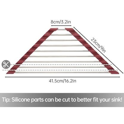 Tomorotec Triangle Roll Up Dish Drying Rack 304 Stainless Steel Wine Red | BPA-Free Food-Grade Silicone Edges Foldable Waterproof Rustproof Heavy-Duty Space Saver Heat Resistant to 550°F - color: Wine Red