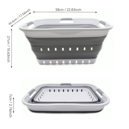 SAMMART 42L (11 gallon) Collapsible Plastic Laundry Basket - Foldable Pop Up Storage Container/Organizer - Space Saving Hamper/Basket (1, White/Grey) - color: White/Grey