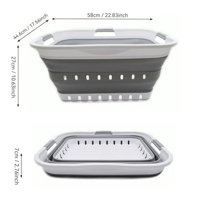 SAMMART 42L (11 gallon) Collapsible Plastic Laundry Basket - Foldable Pop Up Storage Container/Organizer - Space Saving Hamper/Basket (1, White/Grey) - color: White/Grey