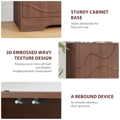 Godchoices 56" Sideboard Buffet Cabinet with Storage, Modern Accent Credenza with Wavy Doors & Adjustable Shelf, Console Cabinet for Kitchen,Living Room,Dining Room,Entryway,Hallway - color: 56" Walnut