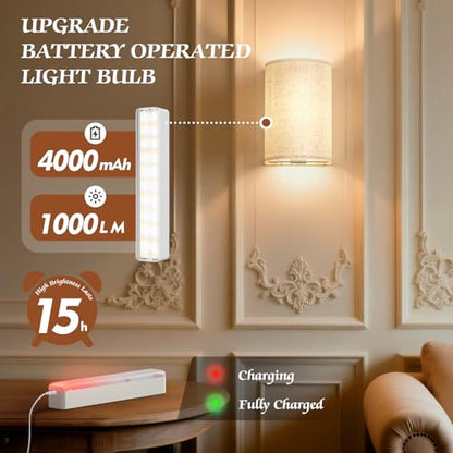 OCATO Battery Operated Wall Sconce Wireless Wall Sconces Set of Two | Rechargeable Magnetic Bulb Wall Lights Lamp Dimmable Timer with 16 RGB Fabric Linen Shade with Remote for Bedroom Living Room - color: Off-White