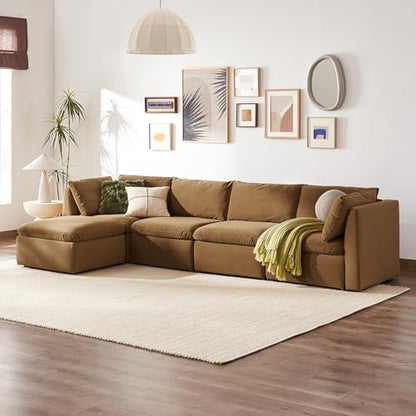 mopio Oversized Modular Sectional Sofa with Fully Removable Covers and Storage, Convertible U, L-Shaped and Sleeper Sectional, Modern Couches with Ottoman Chaise (Hazelnut Velvet, 5 Seats, L) - color: [Gen 2] Hazelnut Velvet, size: 5 Seats, L