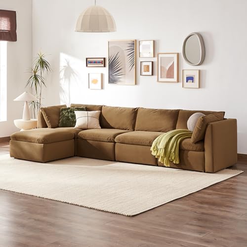 mopio Oversized Modular Sectional Sofa with Fully Removable Covers and Storage, Convertible U, L-Shaped and Sleeper Sectional, Modern Couches with Ottoman Chaise (Hazelnut Velvet, 5 Seats, L) - color: [Gen 2] Hazelnut Velvet, size: 5 Seats, L