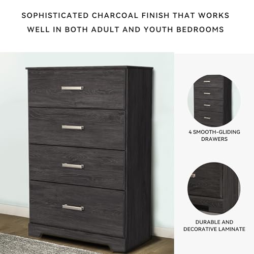 Signature Design by Ashley Belachime Casual 4 Drawer Chest with Easy Glide and Safety Stop, Gray - color: Black, style: Chest of Drawers