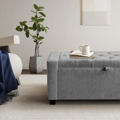 GRAINELL 42.13” Storage Ottoman Bench, Upholstered Tufted Bedroom Bench | End of Bed Storage Bench for Living Room & Entryway, 350 lb Capacity - color: Light Gray