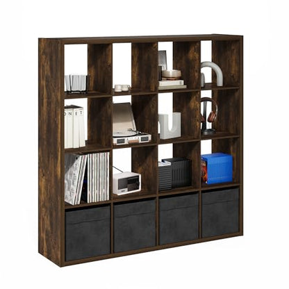 16-Cube Bookshelf, Cubicle Shelf Bookcase with Open Back, Position Reversible Book Shelf, 15 x 58 x 58, for Home Office, Living Room, Amber Pine - color: Amber Pine, size: 16 Cube