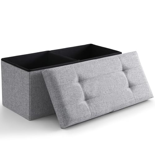Storage Ottoman Bench Foldable Footrest Foot Stool, 30" Fabric Gray | Small Ottoman Foot Rest Seat Shoe Bench Flip-Top forliving Room End of Bed Bedroom Couch Dorm, 80L Folding Upholstered Chair - color: Light Grey, size: 13"D x 30"W x 13"H