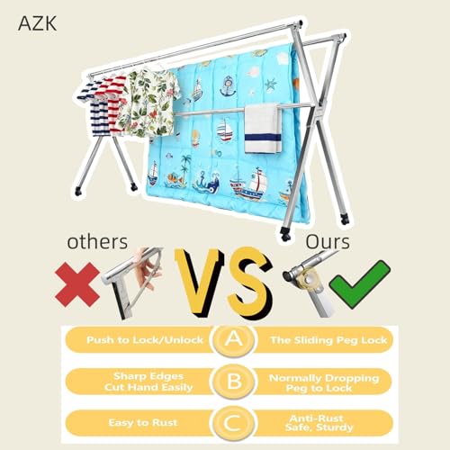 Clothes Drying Rack Folding Indoor Outdoor Rolling Portable Laundry Drying Rack, Heavy Duty Laundry Hanger Dryer Rack with 20 Hooks - size: 83.50 inches