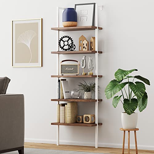 Nathan James Theo 5-Shelf Wood Modern Bookcase, Open Wall Mount Ladder Bookshelf with Industrial Metal Frame, Light Brown Oak/White - color: Theo Oak/White, size: Set of 1
