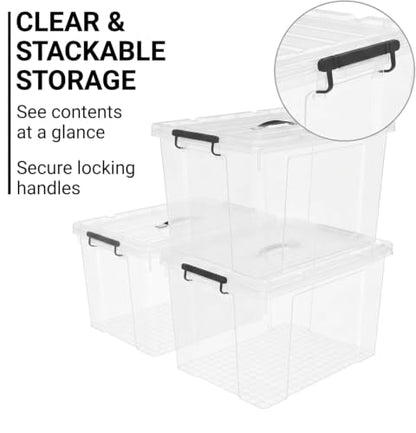 4 Pack 72 QT Plastic Storage Bins with Lids | Clear Stackable Bins with Secure Latches and Handles Heavy-Duty Storage Containers For Home Office and Garage Organization - size: 72 Qt