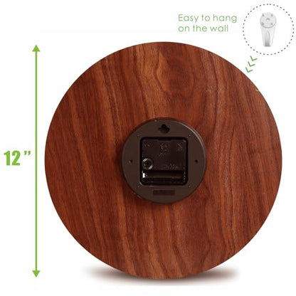 Plumeet Night Light Wall Clock, 16 Inch Wooden Glow in the Dark Clock for Bedroom, Extra Large Silent Lighted up Wall Clock Luminous Numerals and Hands, Battery Operated for Living Room/Kitchen, Brown