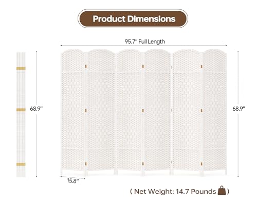 6 Panel Room Divider, 6 FT Wide Folding Screen Room Divider, Off White | Double Hinged Folding Screen Room Dividers for Patio Privacy - color: Off White, size: 6 Panels