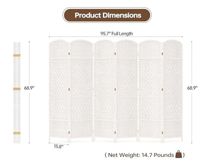 6 Panel Room Divider, 6 FT Wide Folding Screen Room Divider, Off White | Double Hinged Folding Screen Room Dividers for Patio Privacy - color: Off White, size: 6 Panels