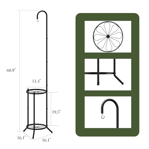 2 Tier Hanging Metal Plant Stand Space Saving Corner Plant Holder | Plant Shelf with Hooks Space Saving Corner Design Fits Bedroom, Balcony,Living Room and Patio Garden