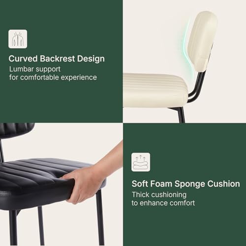 Dining Chairs Set of 2, PU Leather Upholstered Kitchen Chairs | Metal Legs, Mid Century Shell Style Backrest for Dining Living Room, Beige White - color: Beige White, size: Set of 2