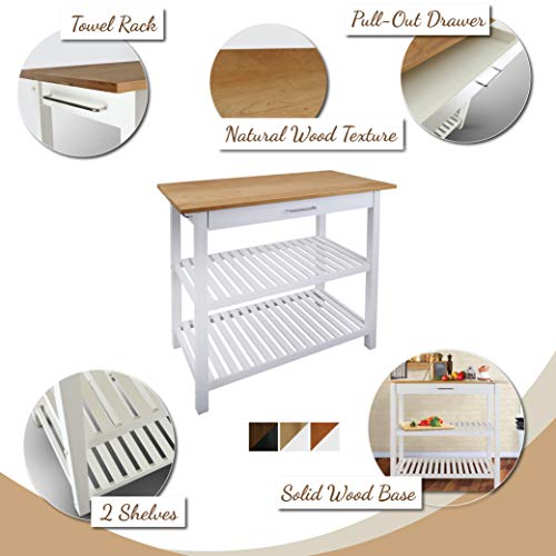 Kitchen Island with Solid Wood Top, White & Cherry Natural - color: White & Cherry Natural