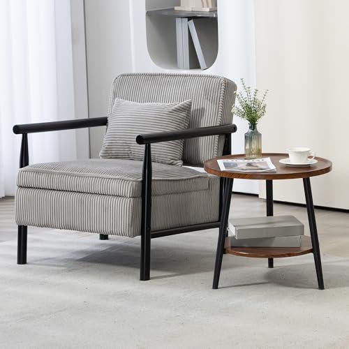 Accent Chair, Comfy Modern Lounge Reading Arm Chair with Storage | Corduroy Upholstered Lounge Arm Chair with Solid Wood Reading for Living Room/Balcony/Bedroom-Gray - color: Storag-corduroy-gray