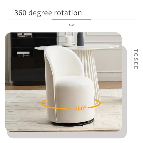 KEIKI Swivel Barrel Dining Chair, Velvet Upholstered Vanity Chair, Cream | Mid Century Modern Style, Round Armless Design, Curved Back Support, Small Space Seating, Dining, Vanity Or Accent Use - color: Cream