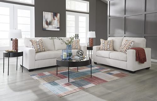 Signature Design by Ashley 85 in Chenille 3 Seater Track Arm Sofa, Stone | Polyester chenille upholstery, Wood and engineered wood frame, Sag-resistant platform foundation, Living room use, Aviemore - color: Stone, style: Sofa
