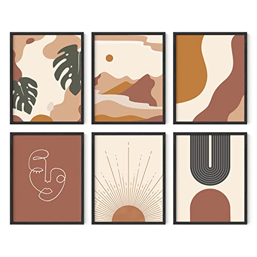 HAUS AND HUES Boho Prints Neutral Wall Art - Set of 6 Boho Art Prints Mid Century Modern Wall Art | Bohemian Artwork for Wall Aesthetic Decor UNFRAMED (11x14) - color: Warm Boho, size: 11"L x 14"W