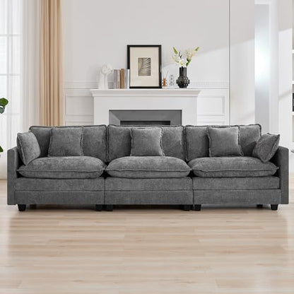 111'' Sectional Cloud Deep Seat Couch, Modern Comfy Chenille Modular Sectional Sofa for Living Room Set, Upholstered Modular 3-Seats Sofa Couch, Grey - color: Grey, size: 111'' 3 Seats