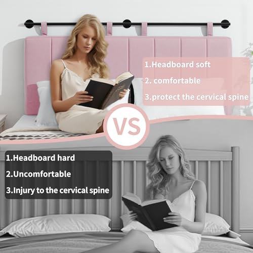 Queen Headboard Only, Wall Mounted Hanging Upholstered Bed Head Board | Modern Vertical Channel Design of Fine Linen, Elegant Pink Fluted Headboard for Bedroom (Pink, Queen Size) - color: Linen/Pink, size: Queen