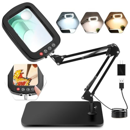 10X 30X Magnifying Glass with Light and Stand,Large Desk Lamp Magnifiers | Large Crystal-clear Magnifies,3 Color Modes&10 Brightness Levels for Reading,Crafting,Repair,flexible Arm,Large Stable Base