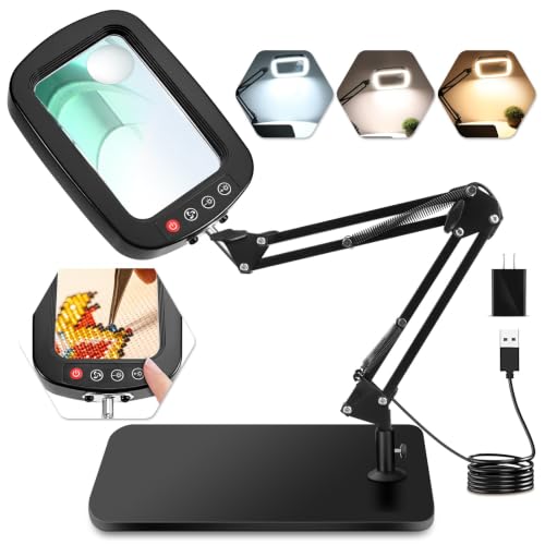 10X 30X Magnifying Glass with Light and Stand,Large Desk Lamp Magnifiers | Large Crystal-clear Magnifies,3 Color Modes&10 Brightness Levels for Reading,Crafting,Repair,flexible Arm,Large Stable Base