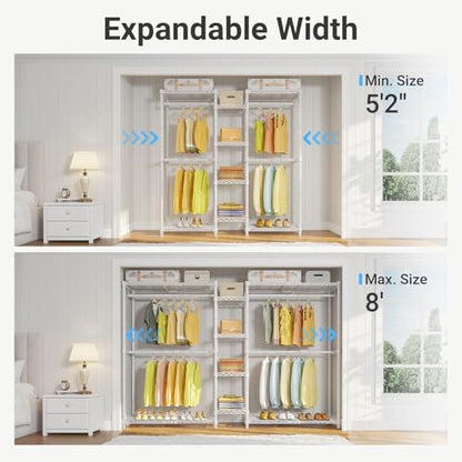 VIPEK X3 Expandable Heavy Duty Clothes Rack Closet Organizer System White | Large Freestanding Clothing Racks with Adjustable Shelves and Hanger Rods from 5'2" to 8', Reach-in & Walk-in Closet, 1210LBS - color: White, size: X3