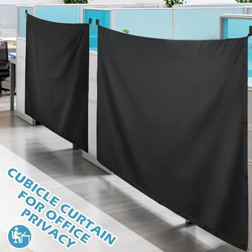 78 X 53 Inch Cubicle Curtain for Office, Blackout Privacy Curtains for Room Divider with Self Adhesive Hook Privacy Door Partition, Black