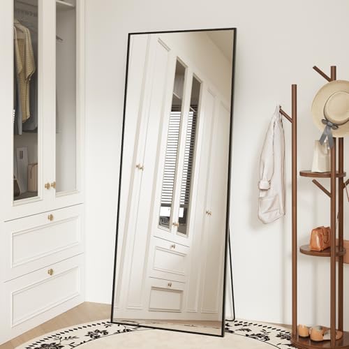 Sweetcrispy 56"x21" Full Length Mirror, Standing Full Body Mirror, Black | Aluminum Alloy Thin Frame, Floor or Standing, Suitable for Bedroom, Living Room, Cloakroom - color: Black-rectangle, size: 56"L x 21"W