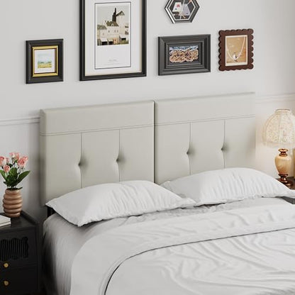 Upholstered Tufted King Size Headboard,PU Leather Wood Head Board with Metal Legs, Adjustable Height from 42” to 56”, Bed Headboard in Modern Design,Backboard for Bed, Beige Grey - color: Beige Grey, size: King
