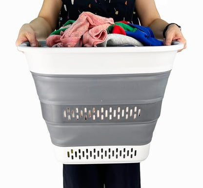 SAMMART 40L (10.5 Gallon) Collapsible Plastic Laundry Basket - Foldable Pop Up Storage Container/Organizer - Portable Laundry Hamper - Space Saving (1, Grey/Steel Grey) - color: Grey/Steel Grey