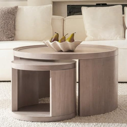 Round Nesting Coffee Table Set of 2, 31.5 and 18 in, Gray | Round coffee table set, nesting tables for living room, use separately, space-saving design - color: Grey