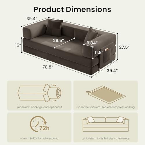 78.8" Convertible Futon Sofa Bed, Boneless Couch for Living Room | Corduroy Boneless Loveseat Sleeper Sofa, Modular Futon Couch with Storage Pocket, Pull Out Couch No Assembly | Taupe - color: Taupe