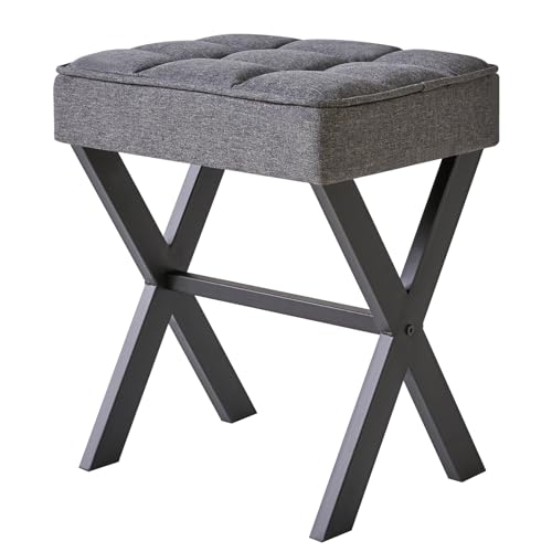 IBUYKE Square Makeup Stool with X-Leg, Linen Vanity Chair, Dark Gray LG-70G | Footrest Ottoman Seat Multi-Use Small Side Table Bedroom Living Room - color: Dark Grey, size: 17.72"-Linen