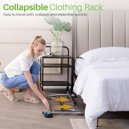 HOKEEPER Clothes Rack Collapsible Clothing Rack Capacity 525LBS White | Clothing Racks on Wheels Heavy Duty Rolling Clothes Rack for Hanging Clothes for bedroom, Commercial, 22"D x 75"W x 71"H - color: White