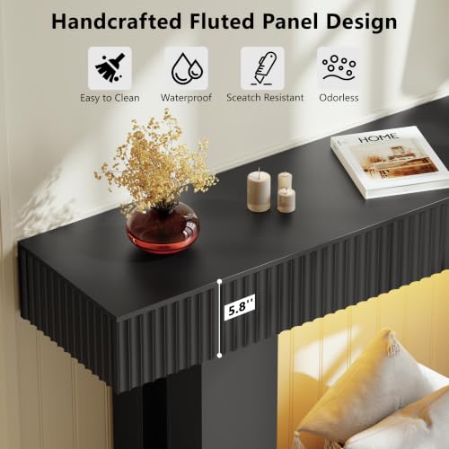 60-Inch Long Entryway Table with Built-in Power Outlet and App & Button-Controlled RGB Light, Thick Wood Farmhouse Console Table for Behind Sofa, Narrow Hallway, Living Room, Foyer, Entrance, Black - color: Black, size: 60 Inch