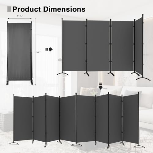 Room Divider-Folding Privacy Screens, 6 ft Partition Room Dividers Wall for Separation, Home, Office, Classroom, Studio (Grey, 8 Panel) - color: Grey, size: 8 Panel