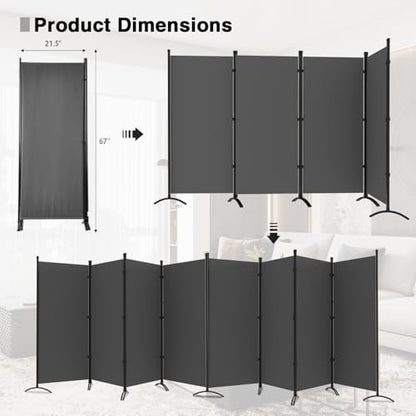 Room Divider-Folding Privacy Screens, 6 ft Partition Room Dividers Wall for Separation, Home, Office, Classroom, Studio (Grey, 8 Panel) - color: Grey, size: 8 Panel