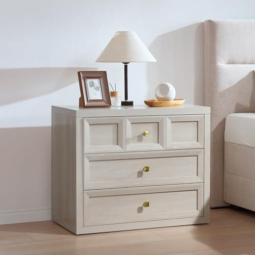 Night Stand Large W/Charging Station, 30.7" W Oversized Nightstands Tall Bedside Table with 3 Drawers, Accent End Table W/Large Storage, Modern Wood End Table for Bedroom, Office - color: Grey White, size: 15.5"D x 30.7"W x 25"H (3 Drawers)