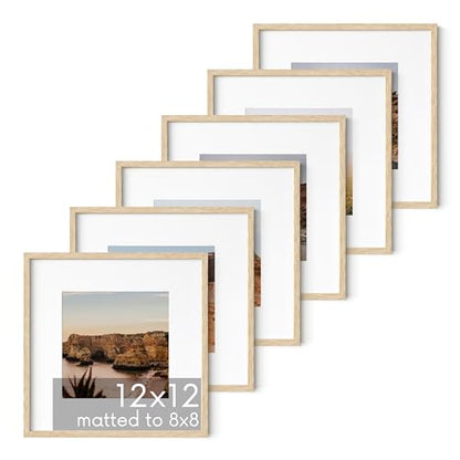HAUS AND HUES Solid Oak Wood 12”x12” Picture Frames Matted to 8”x8” Set of 6 - Photo Gallery Wall Frames 12x12, Wood Picture Frames with Mat, 12x12 Gallery Wall Set (Beige Oak Frames) - color: Beige Oak, size: 12x12 in, style: Set of 06