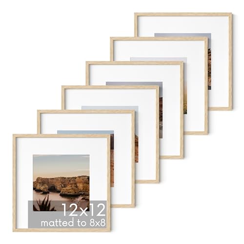 HAUS AND HUES Solid Oak Wood 12”x12” Picture Frames Matted to 8”x8” Set of 6 - Photo Gallery Wall Frames 12x12, Wood Picture Frames with Mat, 12x12 Gallery Wall Set (Beige Oak Frames) - color: Beige Oak, size: 12x12 in, style: Set of 06