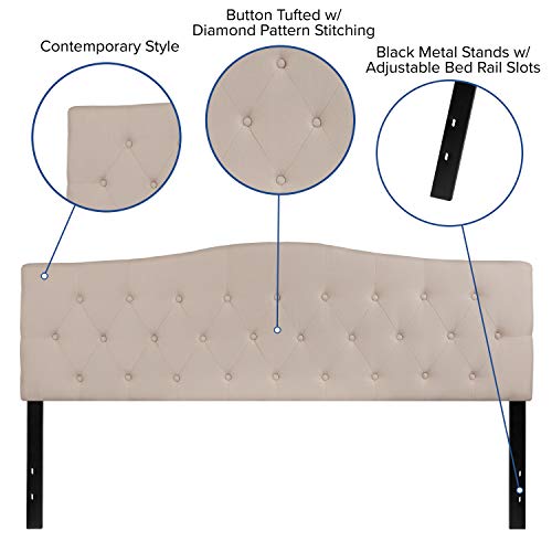 EMMA + OLIVER Tufted Upholstered King Size Headboard in Beige Fabric - color: Beige, size: King