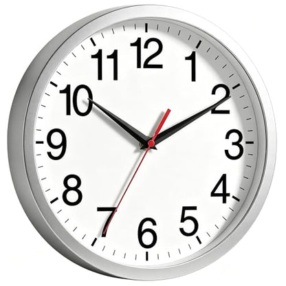 Wall Clock Analog 14 Inch Silver Battery Operated Silent Clock | Easy To Read, Non Ticking, Round, Accurate, Kitchen, Living Room, Classroom, Office, School - color: B_silver, size: 14 Inch