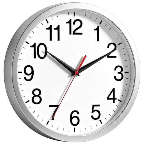Wall Clock Analog 10 Inch Silver Battery Operated Silent Clock | Easy To Read, Non Ticking, Round, Accurate, Kitchen, Living Room, Classroom, Office, School - color: B_silver, size: 10 Inch