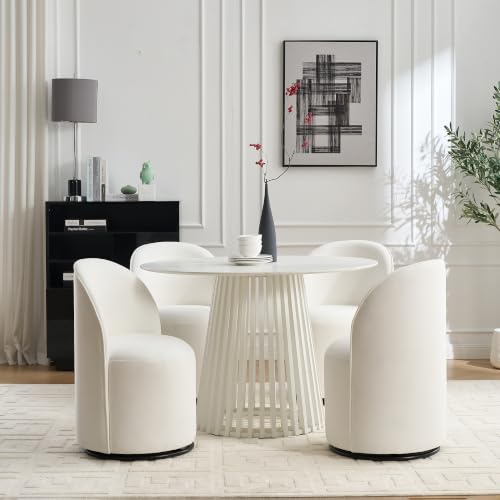 Penau Swivel Barrel Chair, Cream Velvet, Round Accent Seat | Velvet Upholstery, 360 Degree Swivel, Foam Cushion, Compact Indoor Seating, Dining Or Vanity Use