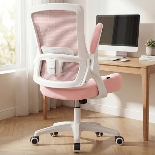 NEO CHAIR Office Desk Chair High Back Mesh Chair Adjustable Lumbar, Pink | Ergonomic High-Back Design with Breathable Mesh, Flip-Up Armrests, Comfortable Support for Home office or Computer Work - color: Pink