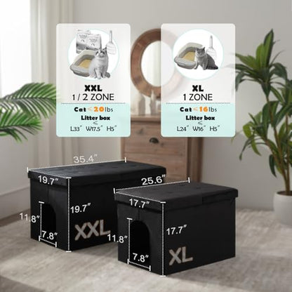 MEEXPAWS Cat Litter Box Enclosure Furniture XXL Velvet Lift Design Lid | Extra Large Hidden Cat Washroom Bench Ottoman, Storage Cabinet Dog Proof, Urine Proof, Easy Clean, Quick Assembly, Grey - color: Grey, size: XXL 35.4'' x W19.7'' x H19.7''