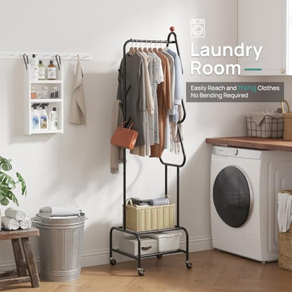 viewcare Coat Rack with Wheels, 4 Hooks Rolling Garment Rack, 360° Swivel Wheels with Brake, Heavy Duty Metal Rustproof for Entryway Bedroom